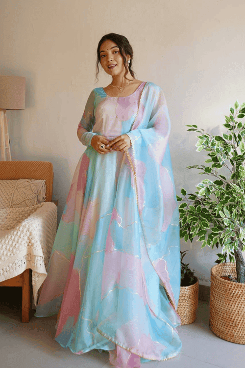 Multicolor Printed Anarkali Gown