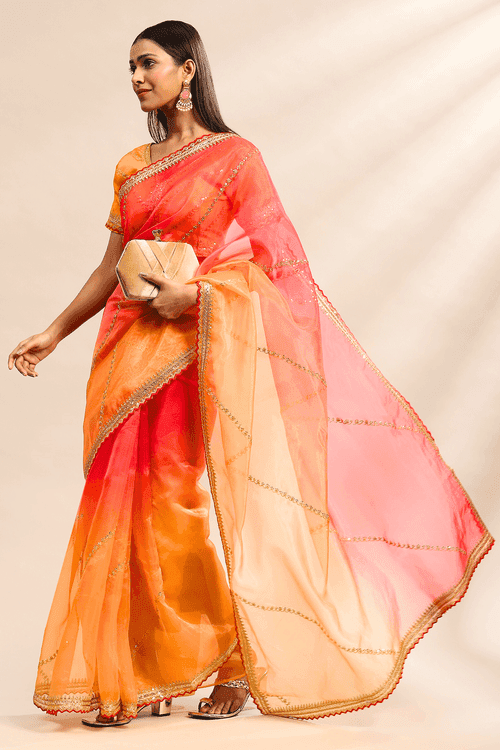 Gold N Flame | Ready to Wear Shaded Organza Saree with Stitched Blouse