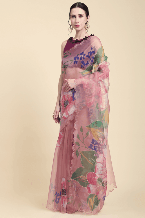 Ready To Wear Floral Blush Organza Saree