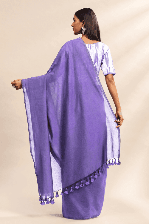 Lavender Mul Saree | Ready to Wear Mul Cotton Saree with Blouse Piece