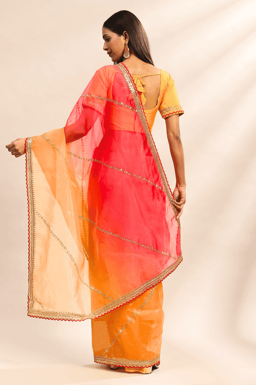 Gold N Flame | Ready to Wear Shaded Organza Saree with Stitched Blouse