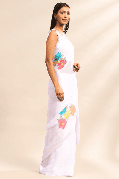 Pearl Blossom Saree | Ready to Wear White Chiffon Saree