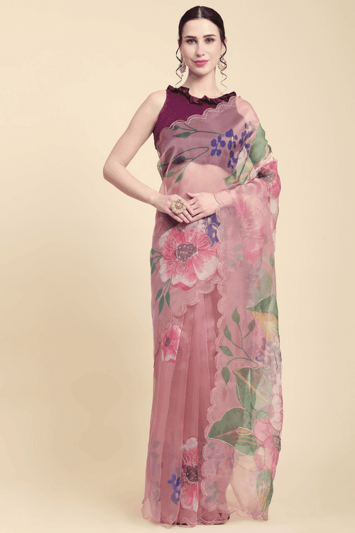 Ready To Wear Floral Blush Organza Saree