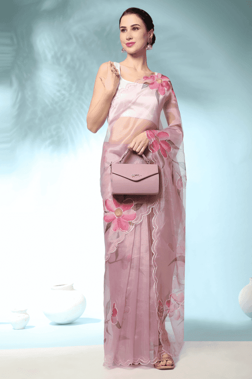 Ready To Wear Fantasy Pink Organza Saree