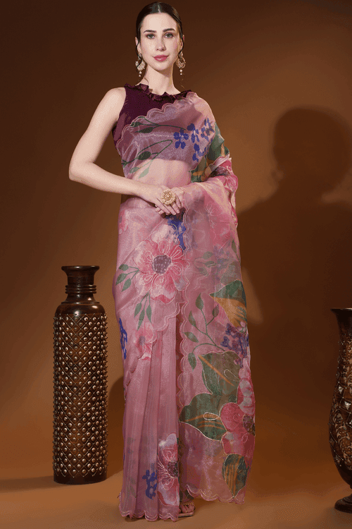 Ready To Wear Floral Blush Organza Saree