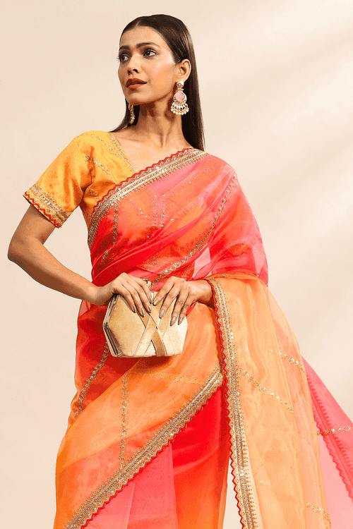 Gold N Flame | Ready to Wear Shaded Organza Saree with Stitched Blouse