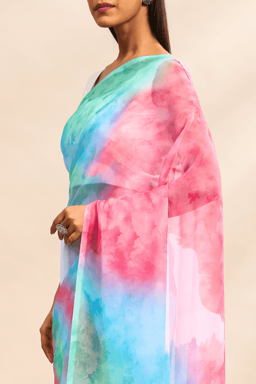 Colorburst White Printed Saree for Holi