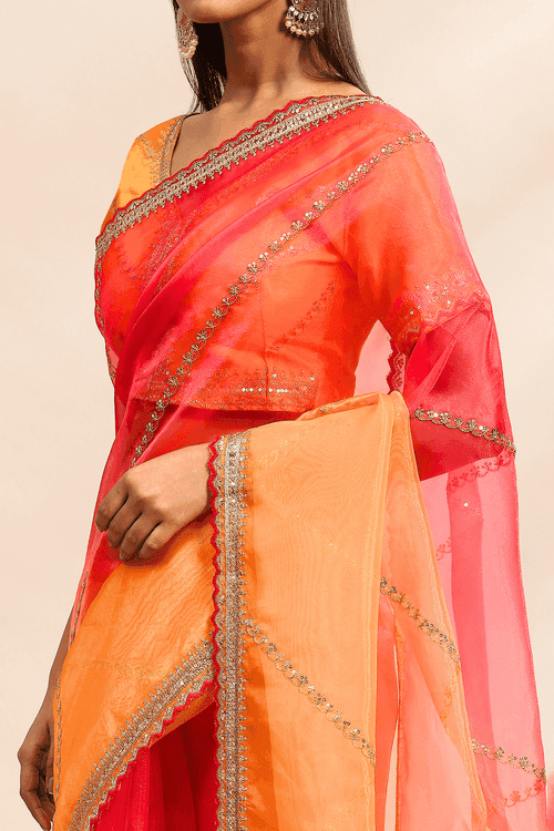 Gold N Flame | Ready to Wear Shaded Organza Saree with Stitched Blouse