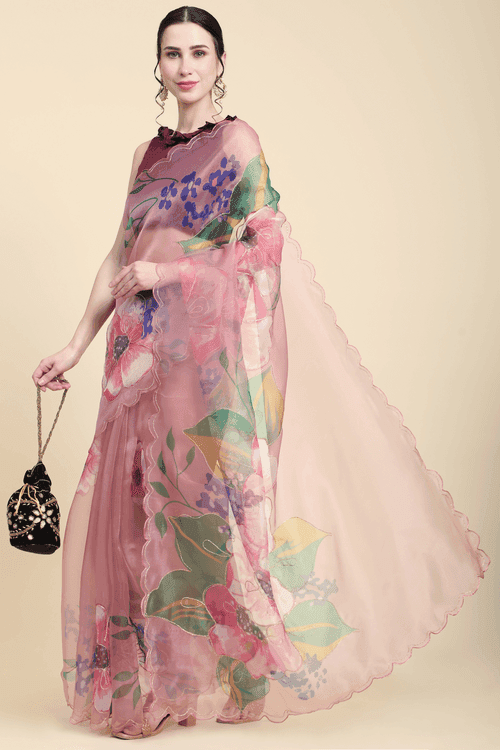 Ready To Wear Floral Blush Organza Saree