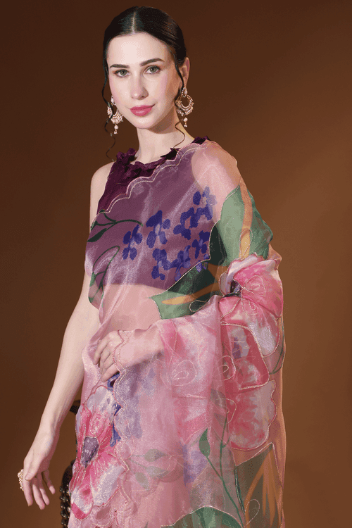 Ready To Wear Floral Blush Organza Saree