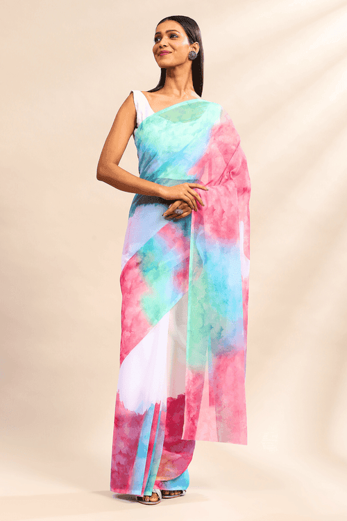 Colorburst White Printed Saree for Holi