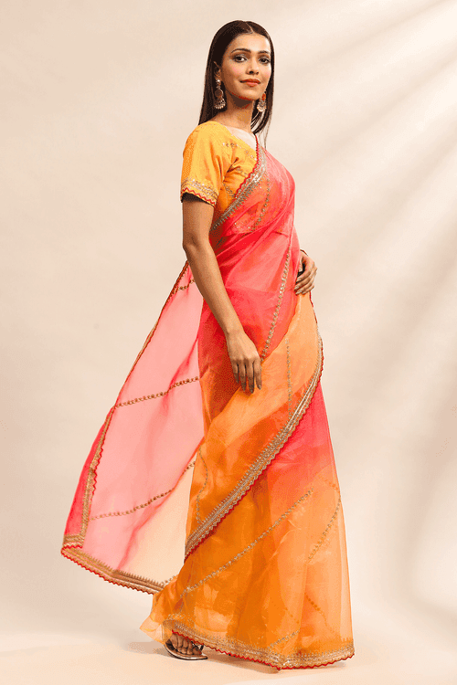 Gold N Flame | Ready to Wear Shaded Organza Saree with Stitched Blouse