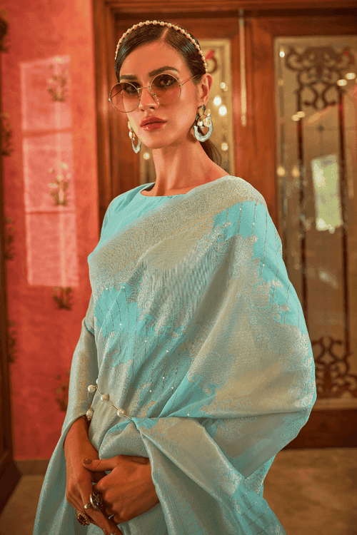 Ready to Wear Banarasi Woven Linen Silk Saree