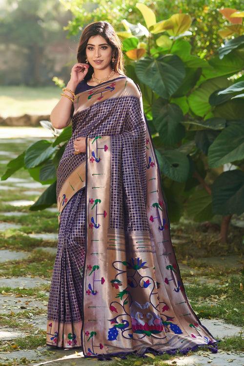 Glamwiz Ready to Wear Checks Paithani Saree