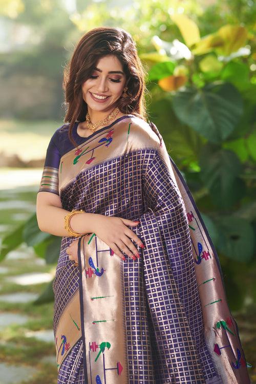 Glamwiz Ready to Wear Checks Paithani Saree