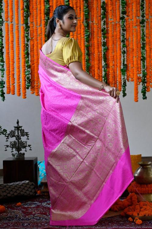 Hot Pink Pure Satin Silk Saree