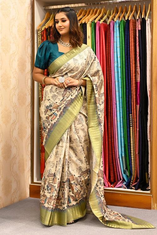 Cream Multicolor Kalamkari Saree