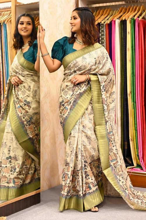 Cream Multicolor Kalamkari Saree