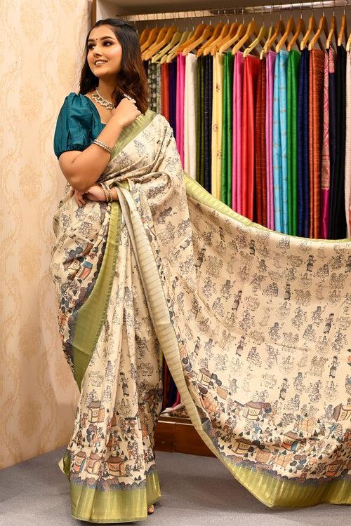 Cream Multicolor Kalamkari Saree