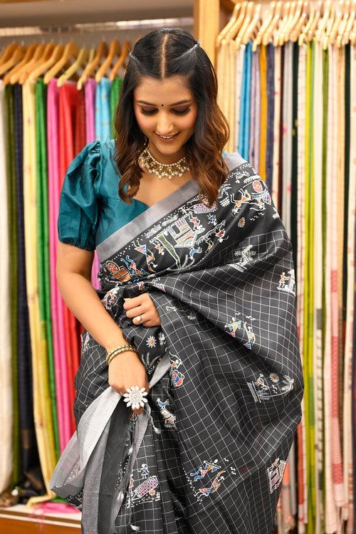 Black Digital Print Saree