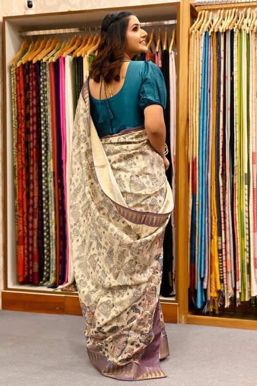 Off White Multicolor Kalamkari Print Saree