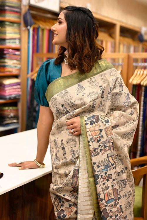 Cream Multicolor Kalamkari Saree