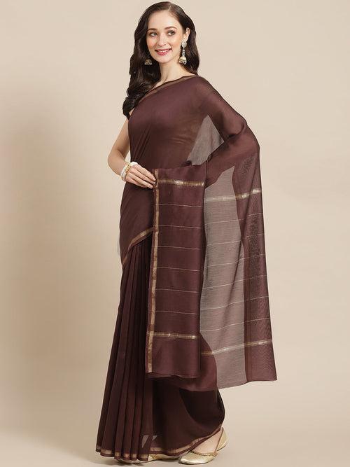 Wine Color Pure Chanderi Silk Solid Handloom Saree