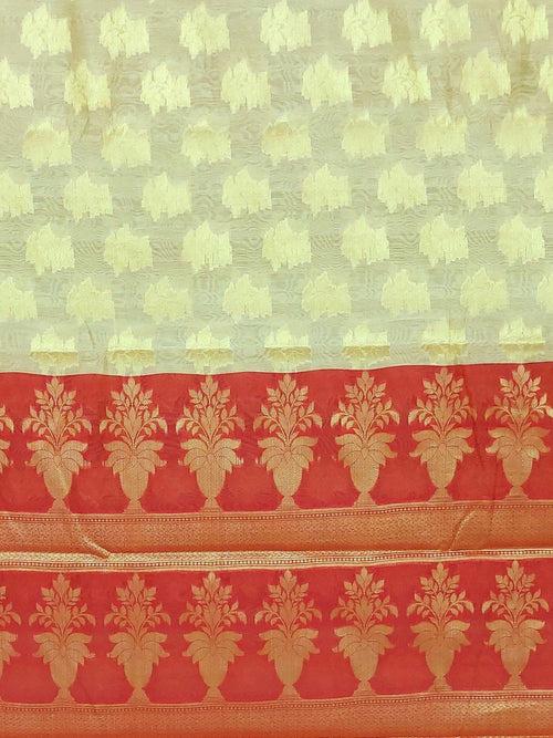 Beige Color  Banarasi Silk Saree with Golden Zari Booty