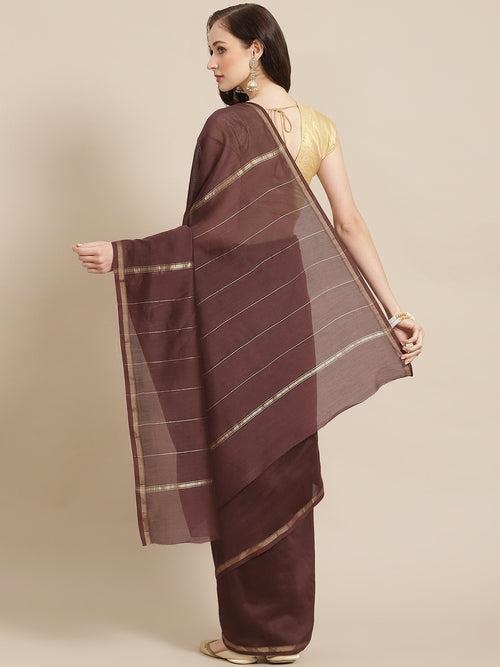 Wine Color Pure Chanderi Silk Solid Handloom Saree