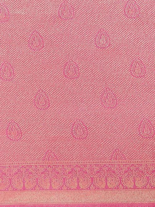 Pink and Gold Colored Art Soft Silk Woven Design Banarasi Handloom Saree