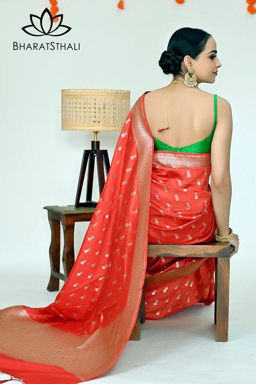 Blood Red with Zari Soft Banarasi Designer Silk Saree