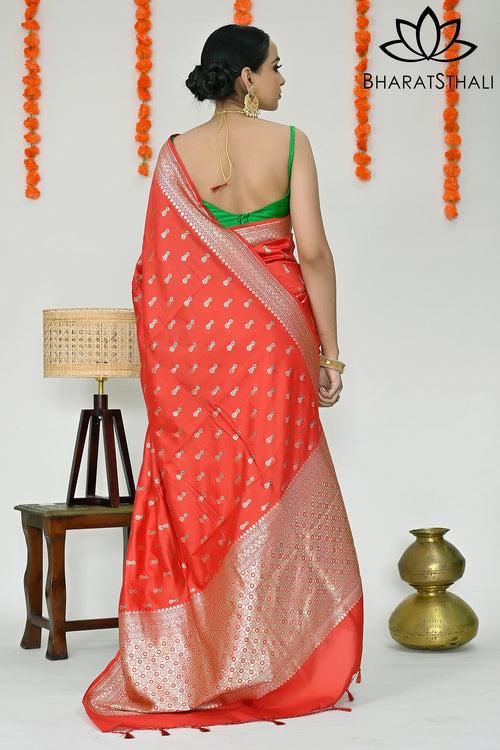 Blood Red with Zari Soft Banarasi Designer Silk Saree