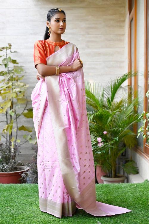 Pink Color Soft Pure Banarasi Silk Saree with all over Zari