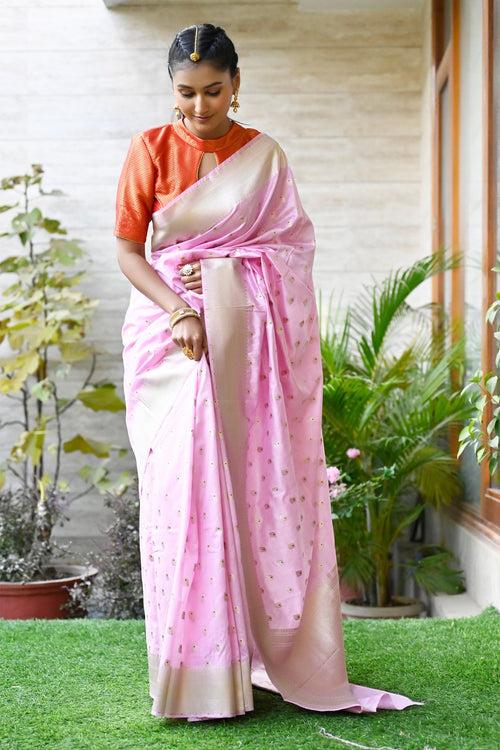 Pink Color Soft Pure Banarasi Silk Saree with all over Zari