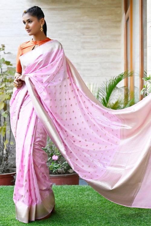 Pink Color Soft Pure Banarasi Silk Saree with all over Zari