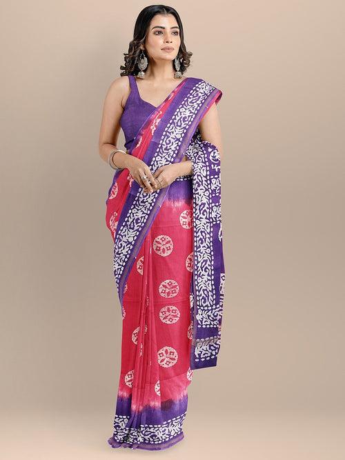 Pink Color Cotton Silk Woven Design Venkatagiri Printed Handloom Saree