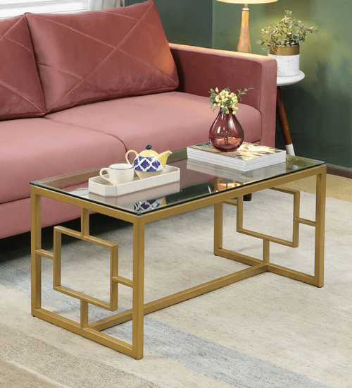 Anny Center Table in Golden Color With Glass Top