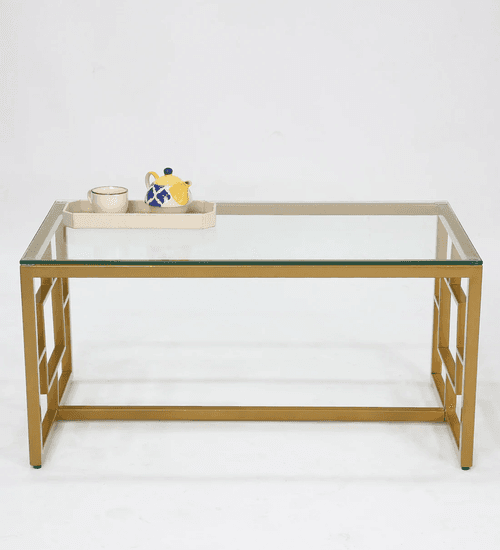 Anny Center Table in Golden Color With Glass Top