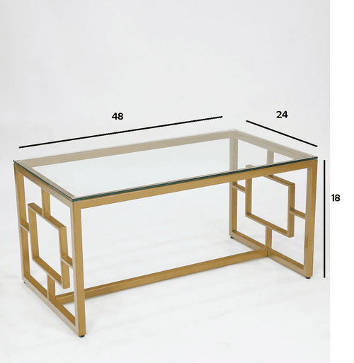 Anny Center Table in Golden Color With Glass Top