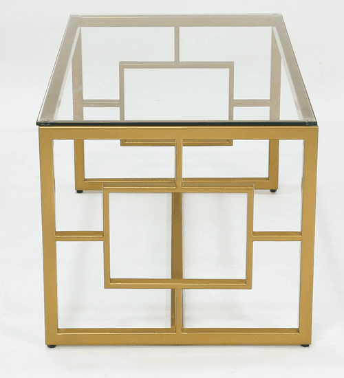 Anny Center Table in Golden Color With Glass Top