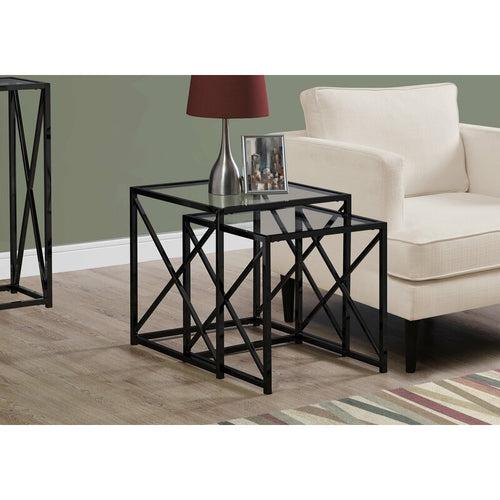 Samuel Nesting Side Table in Black Color with Glass Top (Set of 2)