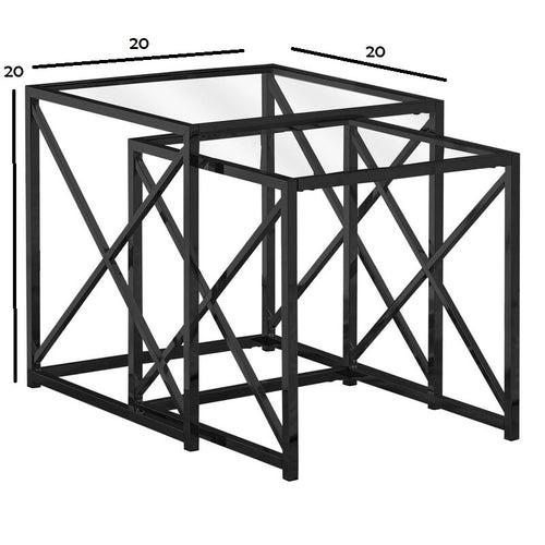 Samuel Nesting Side Table in Black Color with Glass Top (Set of 2)