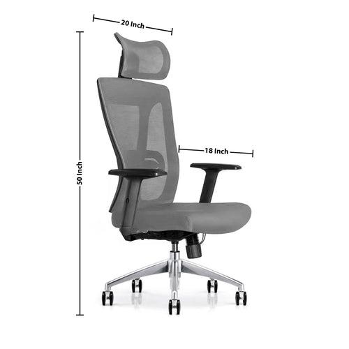 ErgoHuman High Back Office Chair in Grey Color with Headrest