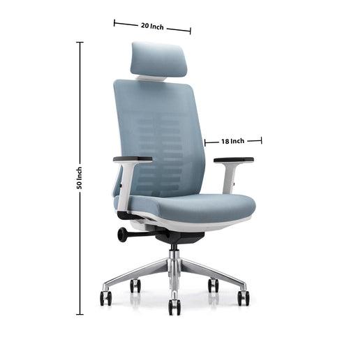 Spine High Back Ergonomic Chair in Light Blue with Headrest