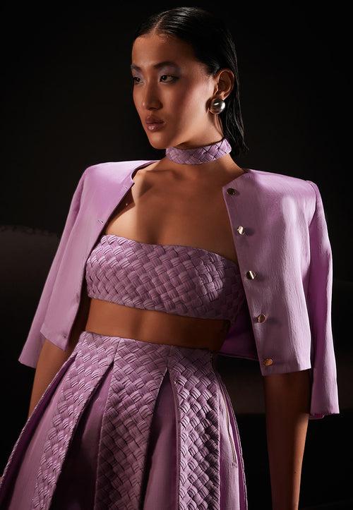 Weaved Box Pleat Co-Ord Set In Pastel Violet