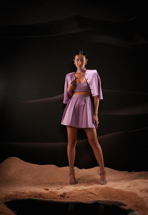 Weaved Box Pleat Co-Ord Set In Pastel Violet