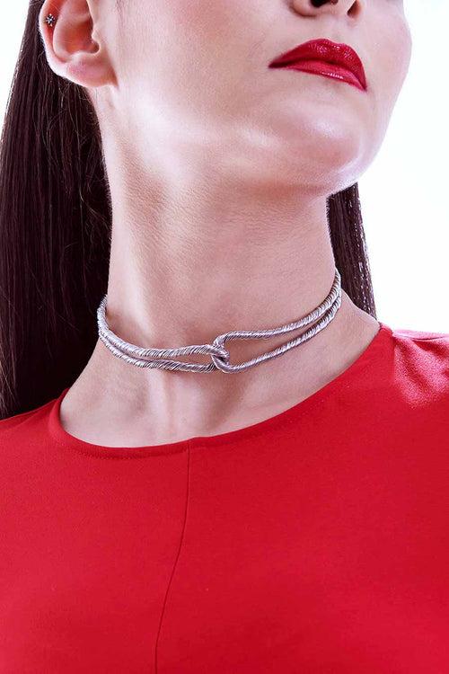 Silver Threaded Interlocked Choker