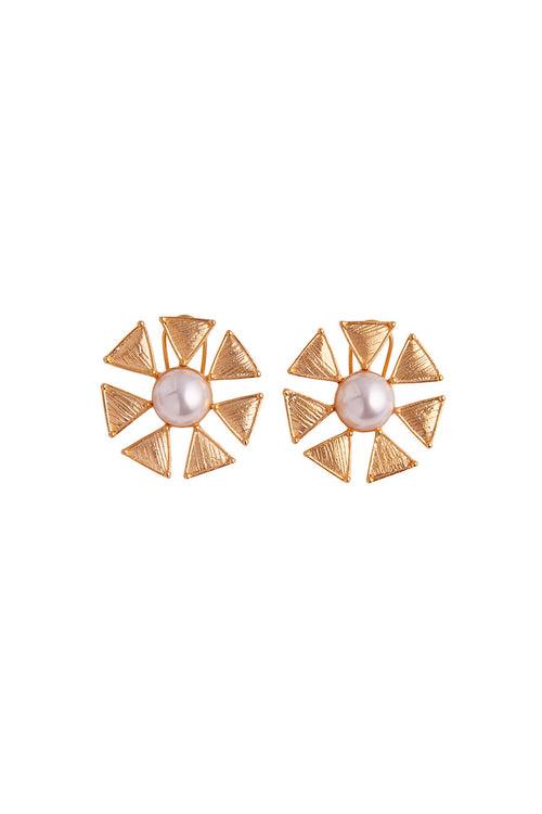 Gold Plated Daisy Pearl Stud Earrings