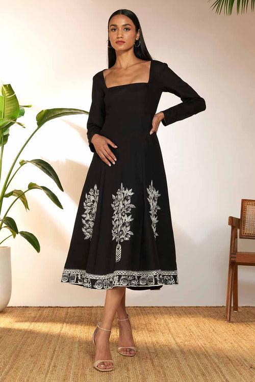 Black Embroidered Panel Dress