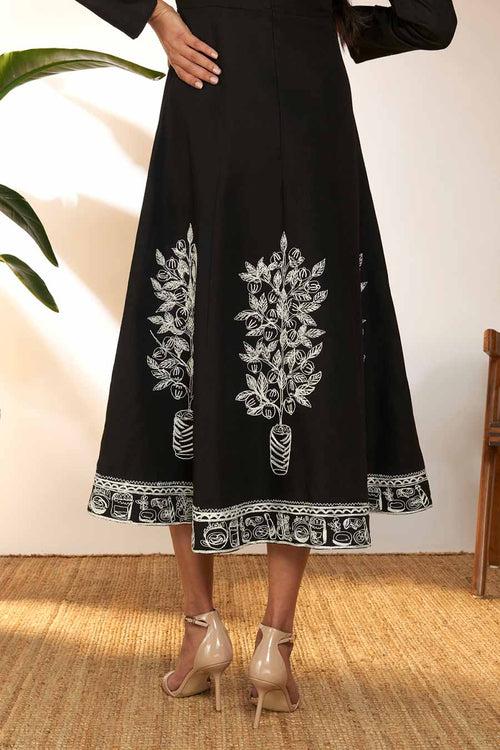 Black Embroidered Panel Dress